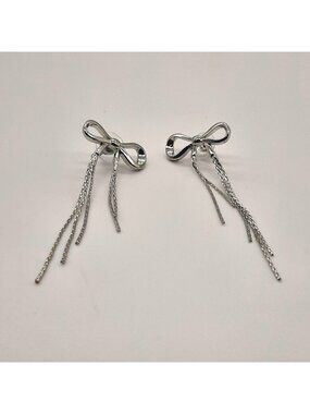 Urban Outfitters Sliver tone bow tie ribbons pierced earrings 80's Retro